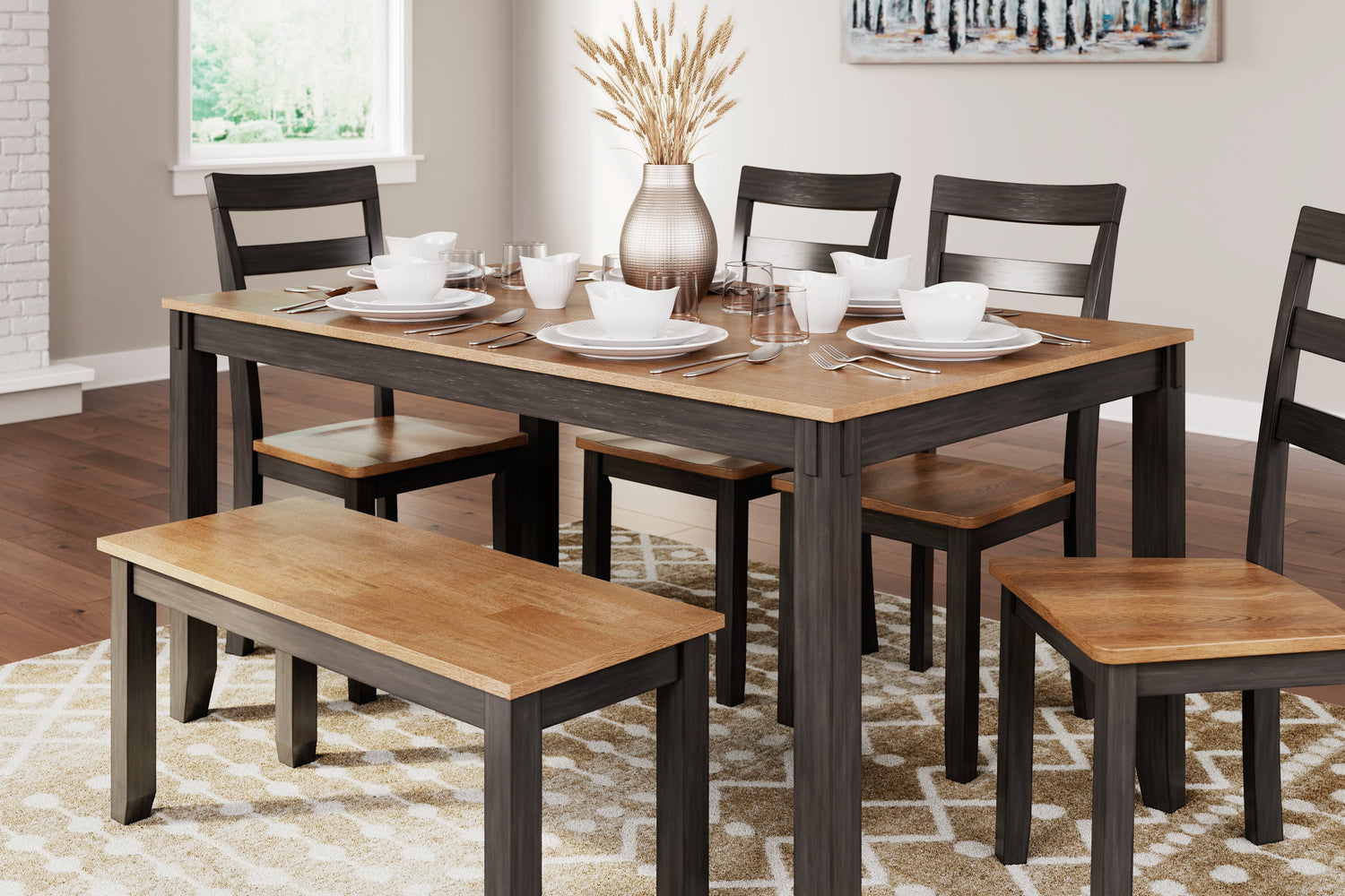 Gesthaven Natural/Brown Dining Table with 4 Chairs and Bench (Set of 6) - D396-325 - Bien Home Furniture & Electronics