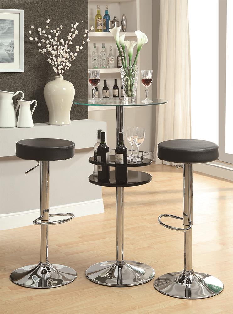 Gianella Black/Chrome Glass Top Bar Table with Wine Storage - 120715 - Bien Home Furniture &amp; Electronics