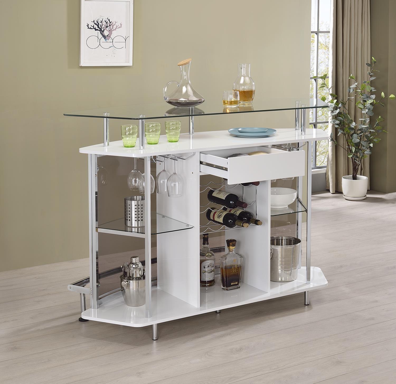 Gideon Crescent Shaped Glass Top Bar Unit with Drawer - 182235 - Bien Home Furniture & Electronics