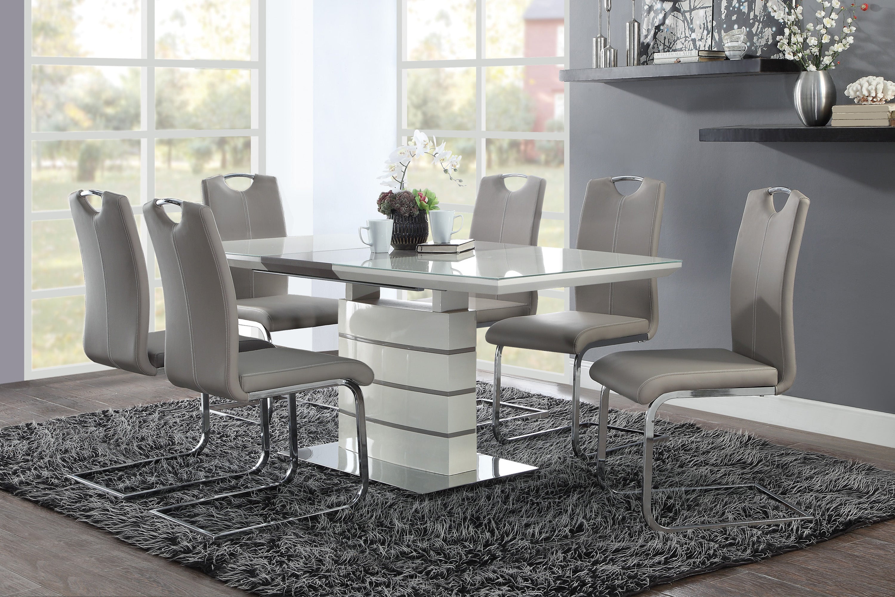 Glissand Chrome Metal/Gray Faux Leather Side Chair, Set of 2 - 5599S - Bien Home Furniture & Electronics