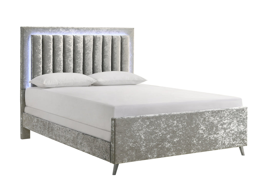 Glisten Silver King LED Upholstered Panel Bed - SET | 5268SV-K-HBFB | 5268SV-KQ-RAIL - Bien Home Furniture &amp; Electronics