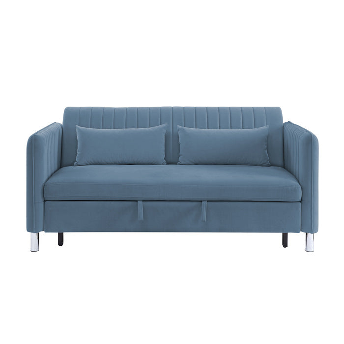 Greenway Blue Velvet Convertible Studio Sofa with Pull-out Bed - 9406NBU-3CL - Bien Home Furniture & Electronics