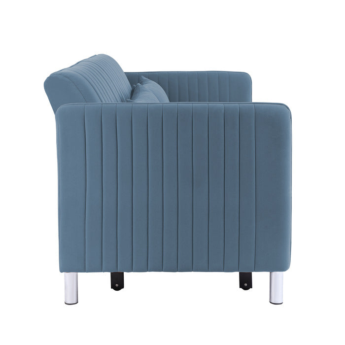 Greenway Blue Velvet Convertible Studio Sofa with Pull-out Bed - 9406NBU-3CL - Bien Home Furniture & Electronics