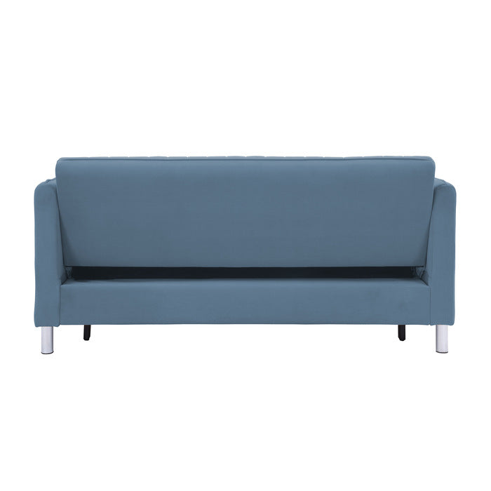 Greenway Blue Velvet Convertible Studio Sofa with Pull-out Bed - 9406NBU-3CL - Bien Home Furniture & Electronics