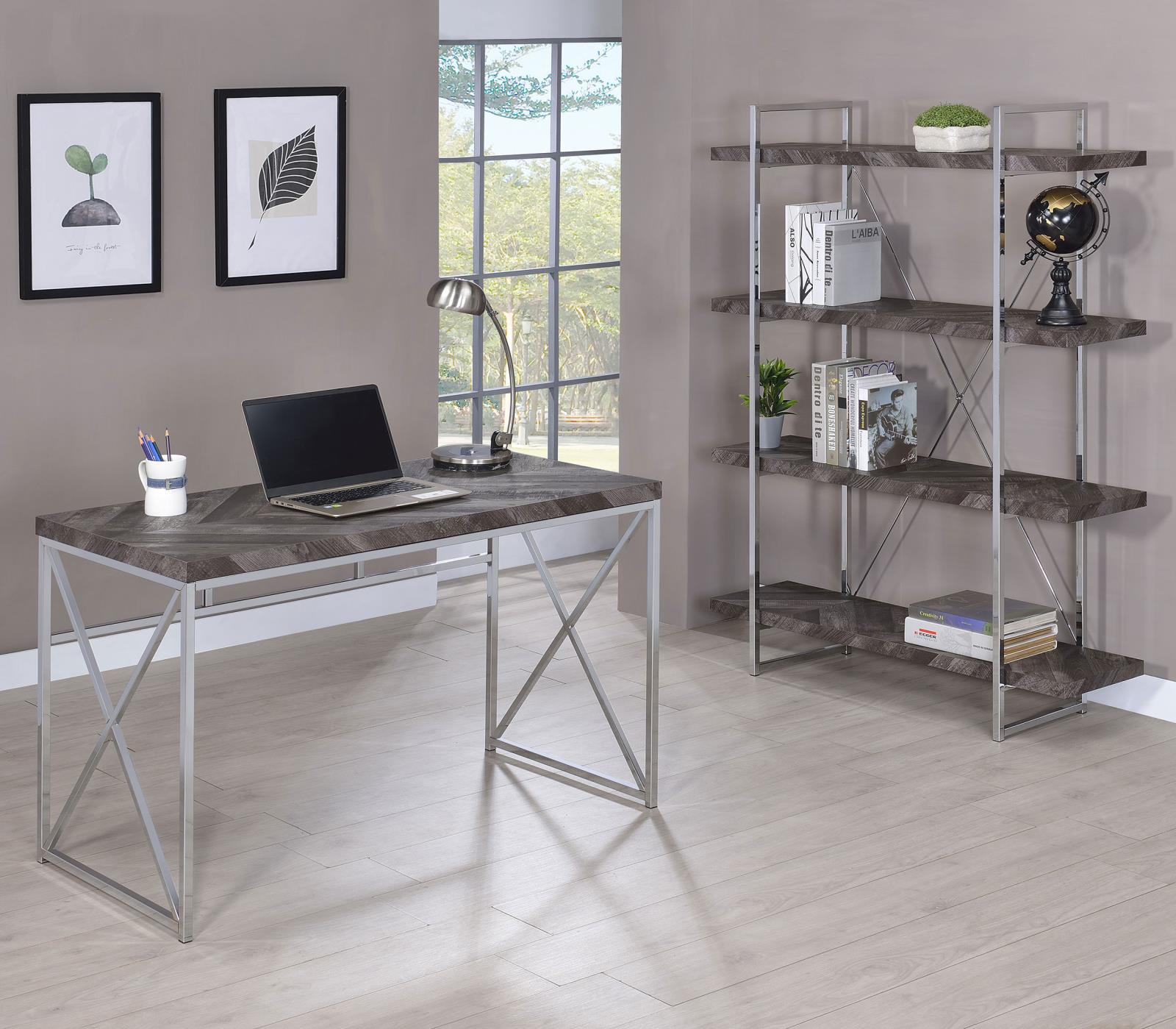 Grimma Rustic Gray Herringbone 4-Shelf Bookcase - 802613 - Bien Home Furniture & Electronics