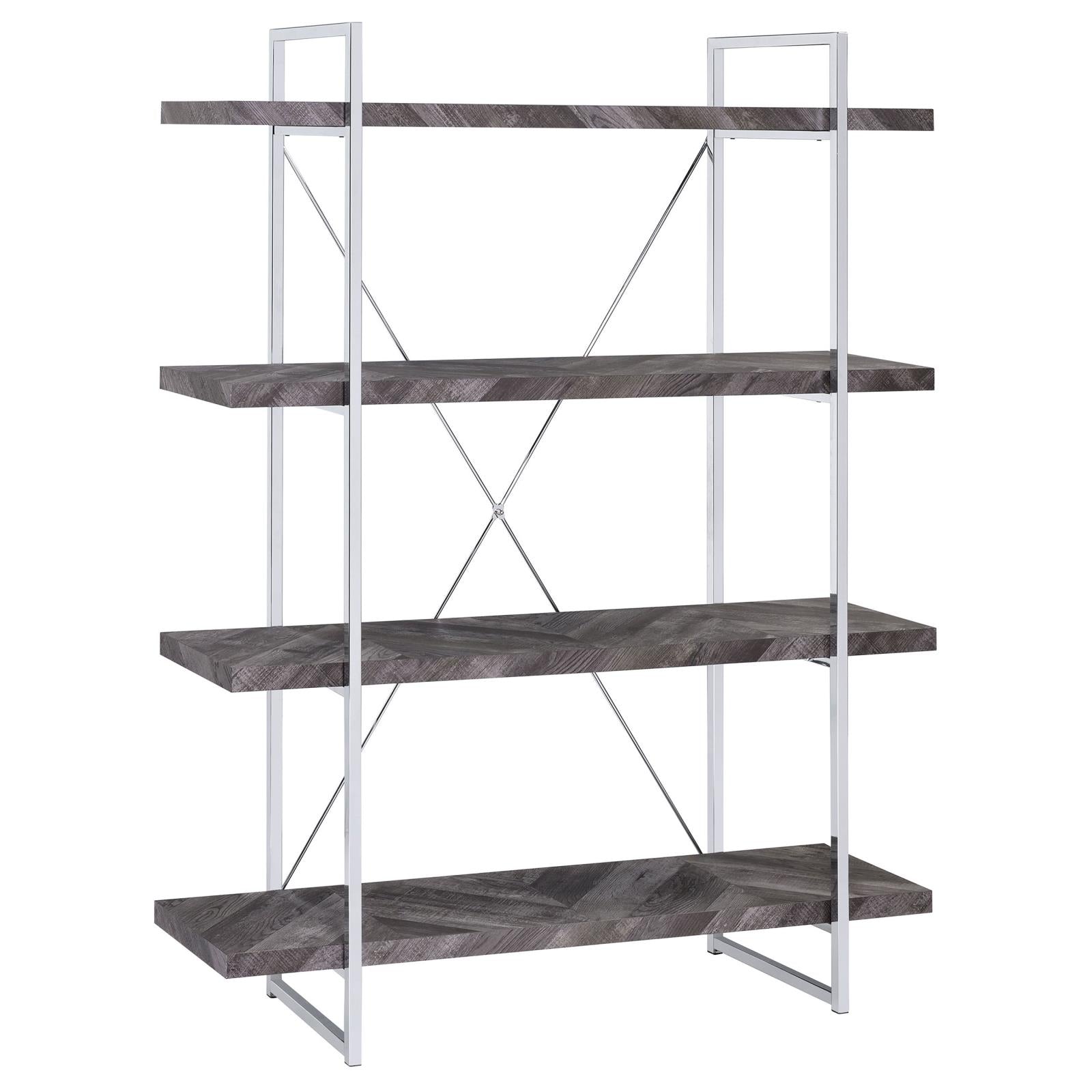 Grimma Rustic Gray Herringbone 4-Shelf Bookcase - 802613 - Bien Home Furniture & Electronics