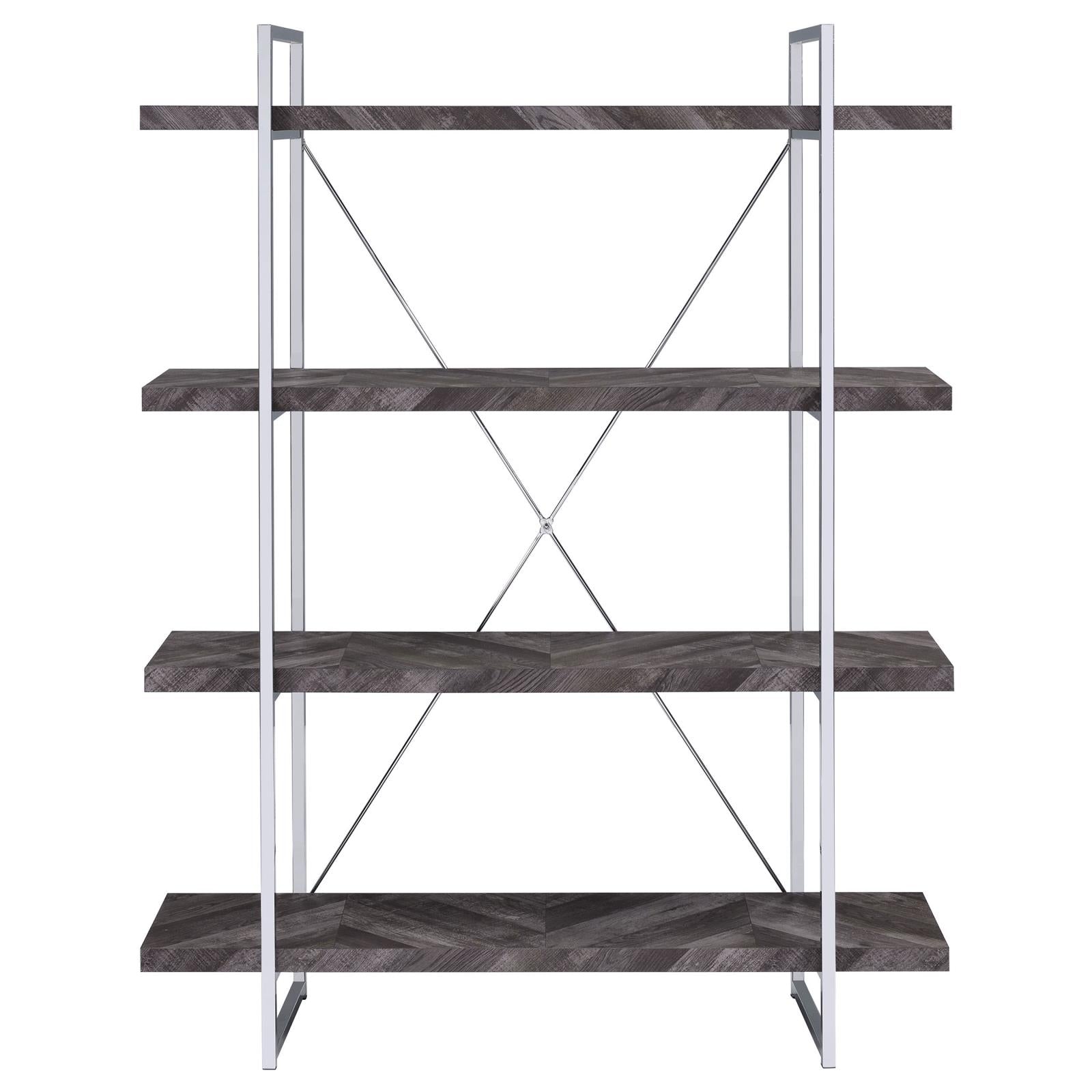 Grimma Rustic Gray Herringbone 4-Shelf Bookcase - 802613 - Bien Home Furniture & Electronics