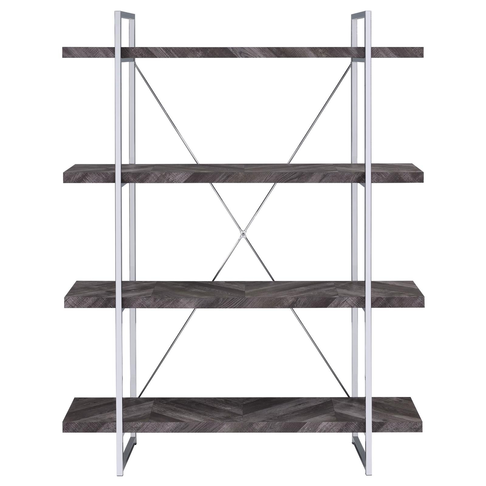 Grimma Rustic Gray Herringbone 4-Shelf Bookcase - 802613 - Bien Home Furniture &amp; Electronics