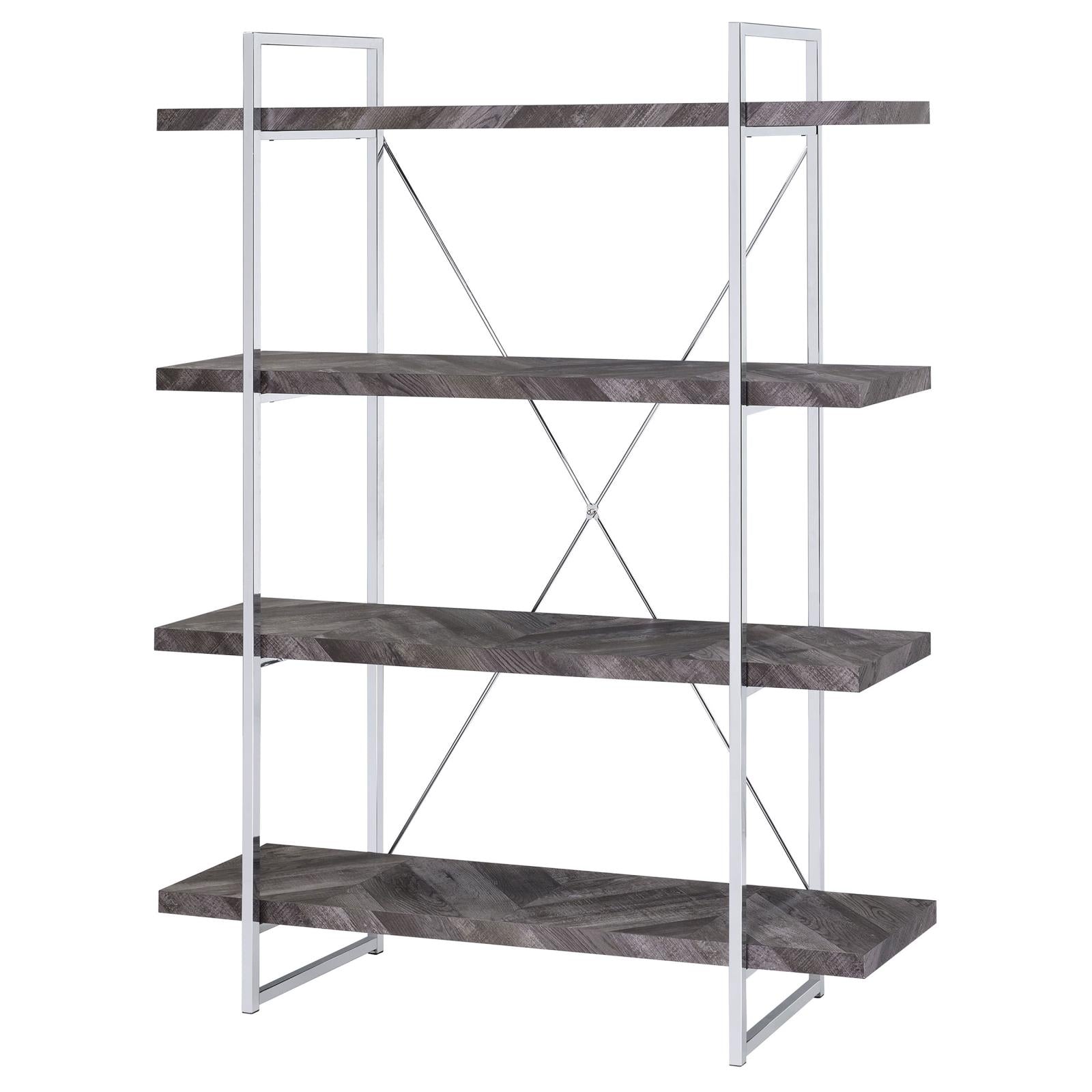 Grimma Rustic Gray Herringbone 4-Shelf Bookcase - 802613 - Bien Home Furniture & Electronics
