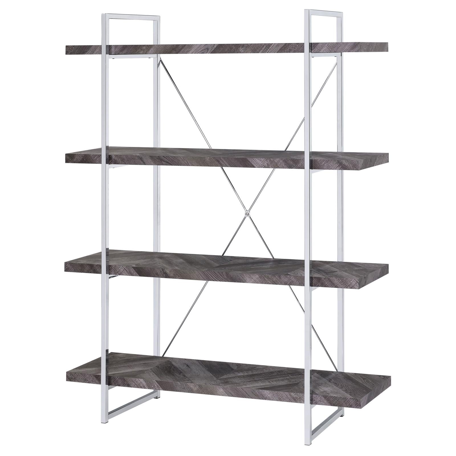 Grimma Rustic Gray Herringbone 4-Shelf Bookcase - 802613 - Bien Home Furniture &amp; Electronics