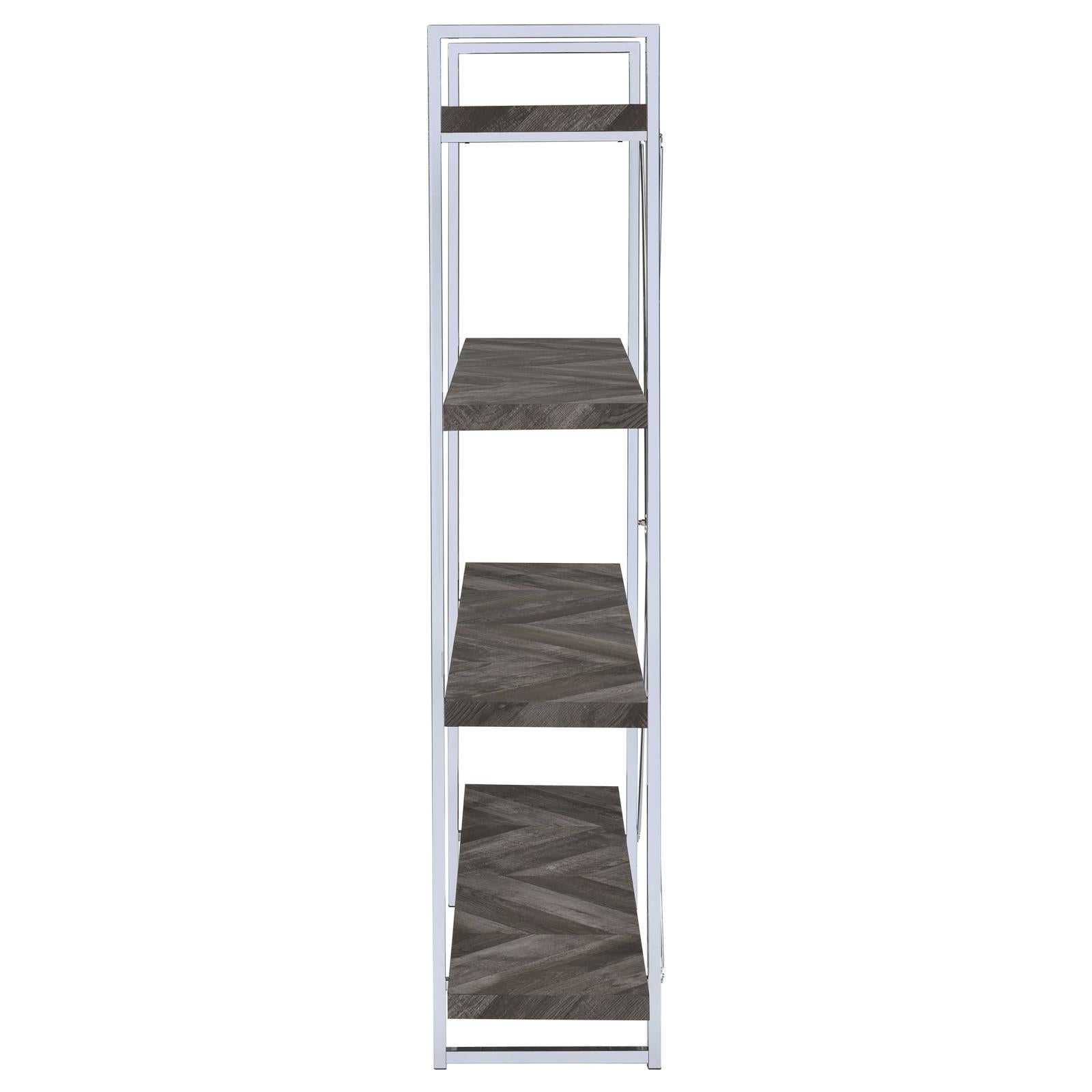 Grimma Rustic Gray Herringbone 4-Shelf Bookcase - 802613 - Bien Home Furniture & Electronics