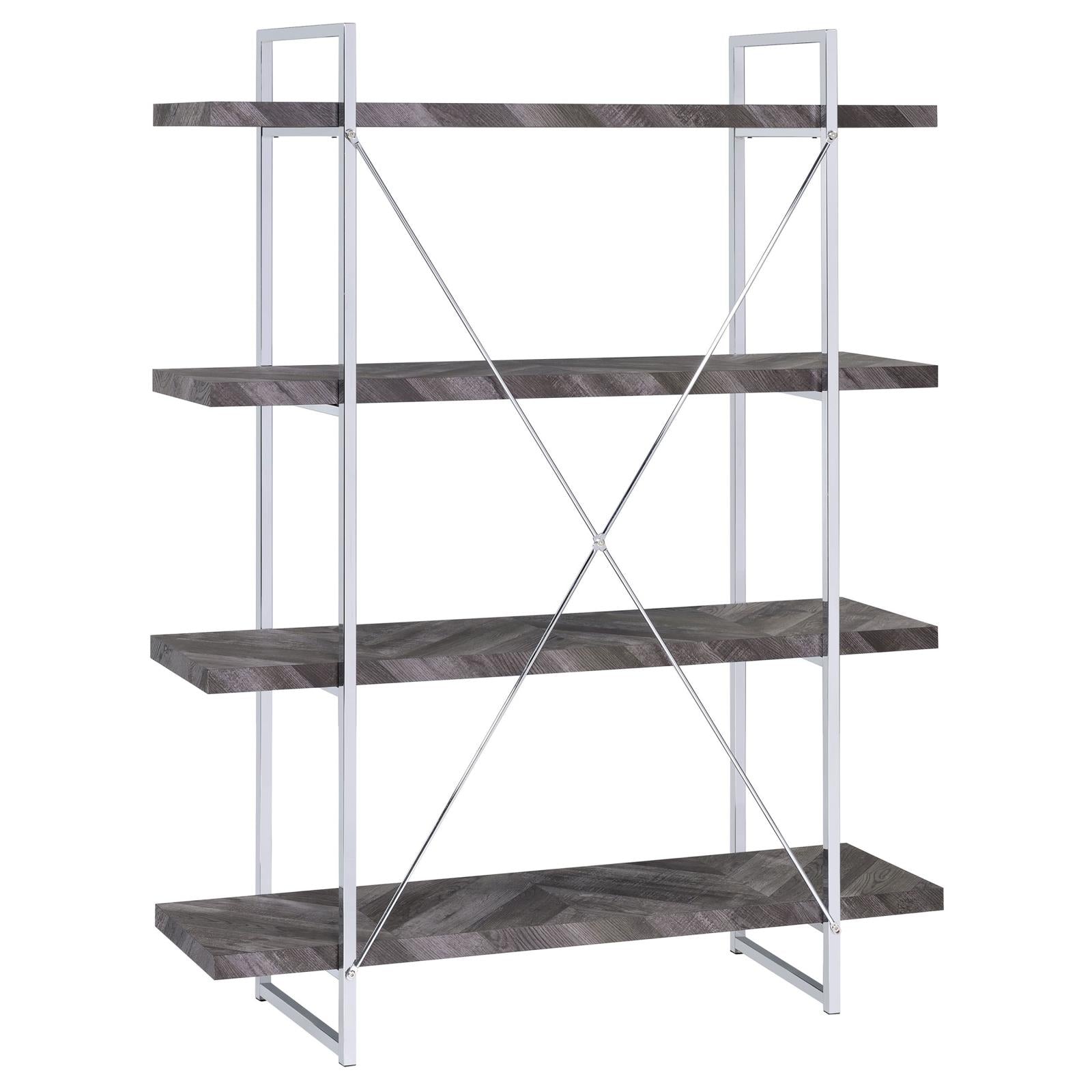 Grimma Rustic Gray Herringbone 4-Shelf Bookcase - 802613 - Bien Home Furniture & Electronics