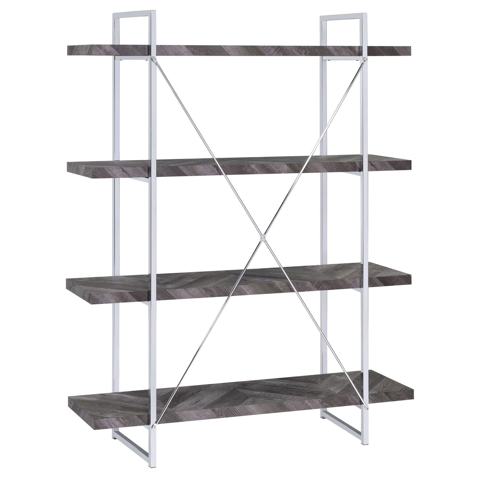 Grimma Rustic Gray Herringbone 4-Shelf Bookcase - 802613 - Bien Home Furniture &amp; Electronics