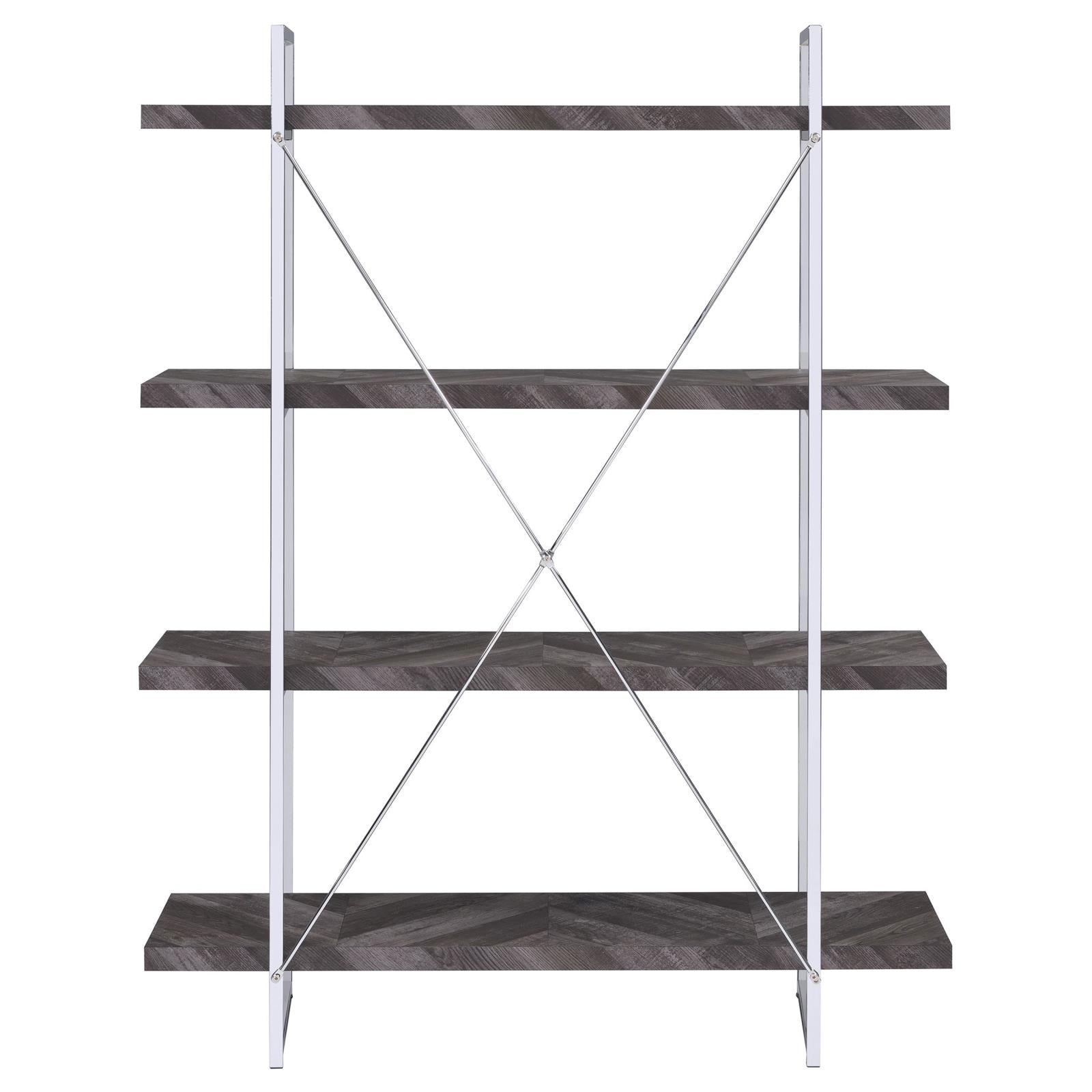 Grimma Rustic Gray Herringbone 4-Shelf Bookcase - 802613 - Bien Home Furniture & Electronics