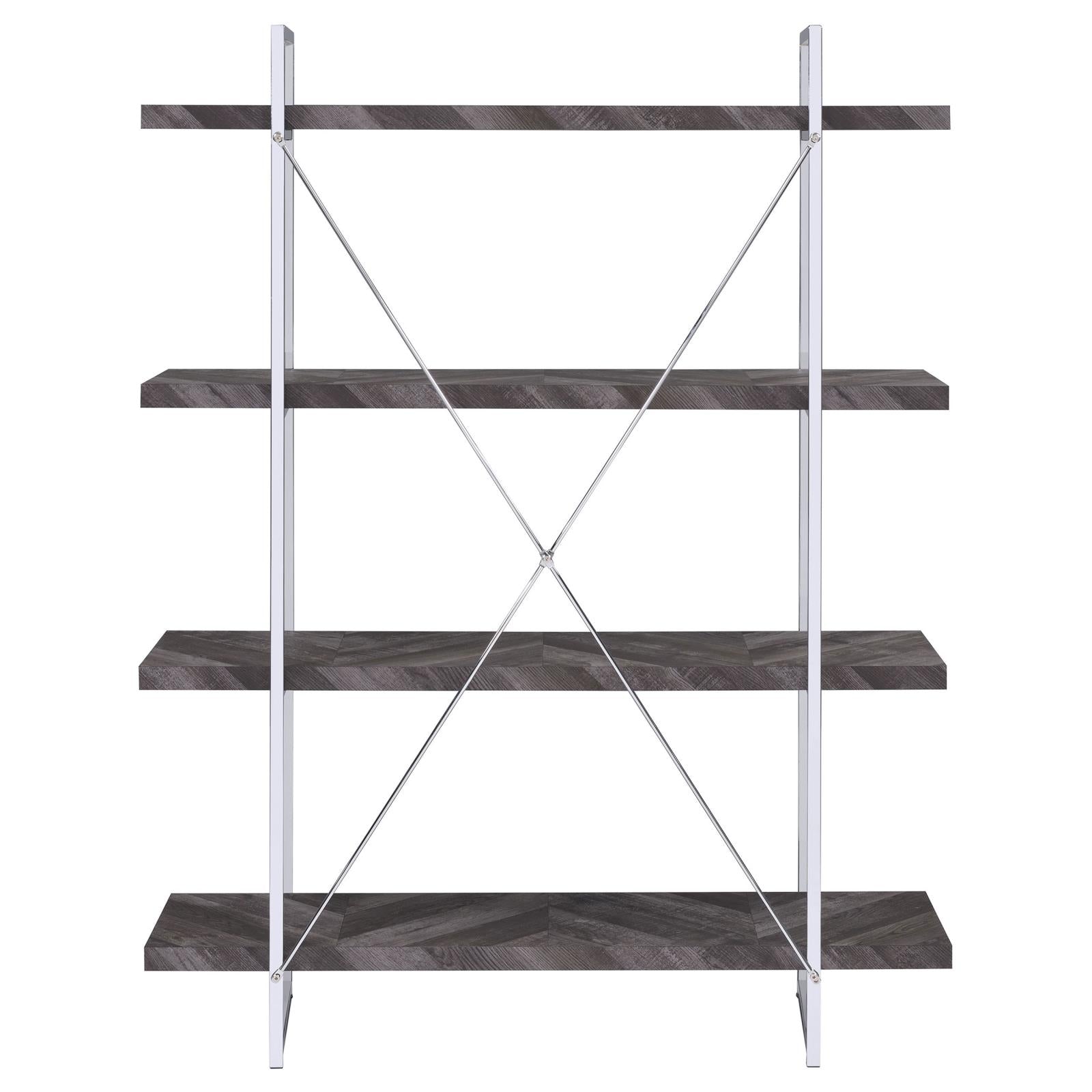 Grimma Rustic Gray Herringbone 4-Shelf Bookcase - 802613 - Bien Home Furniture &amp; Electronics