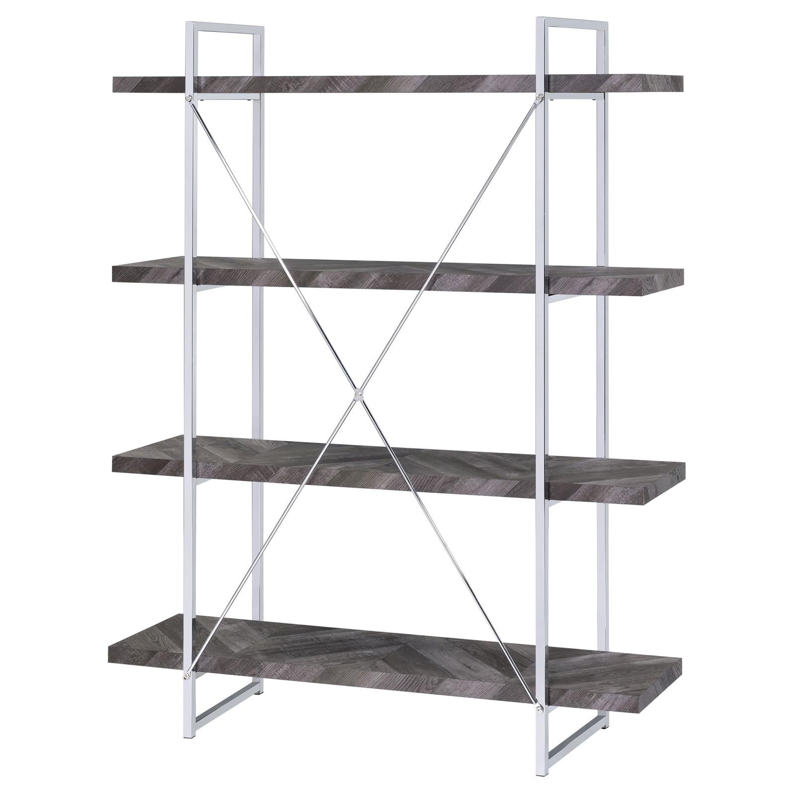 Grimma Rustic Gray Herringbone 4-Shelf Bookcase - 802613 - Bien Home Furniture & Electronics
