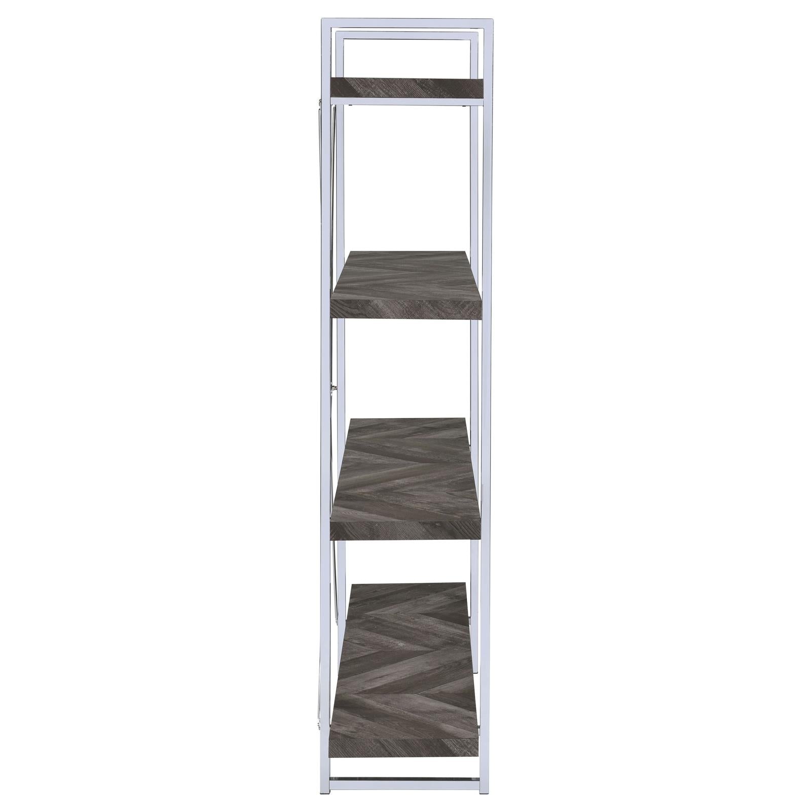 Grimma Rustic Gray Herringbone 4-Shelf Bookcase - 802613 - Bien Home Furniture & Electronics
