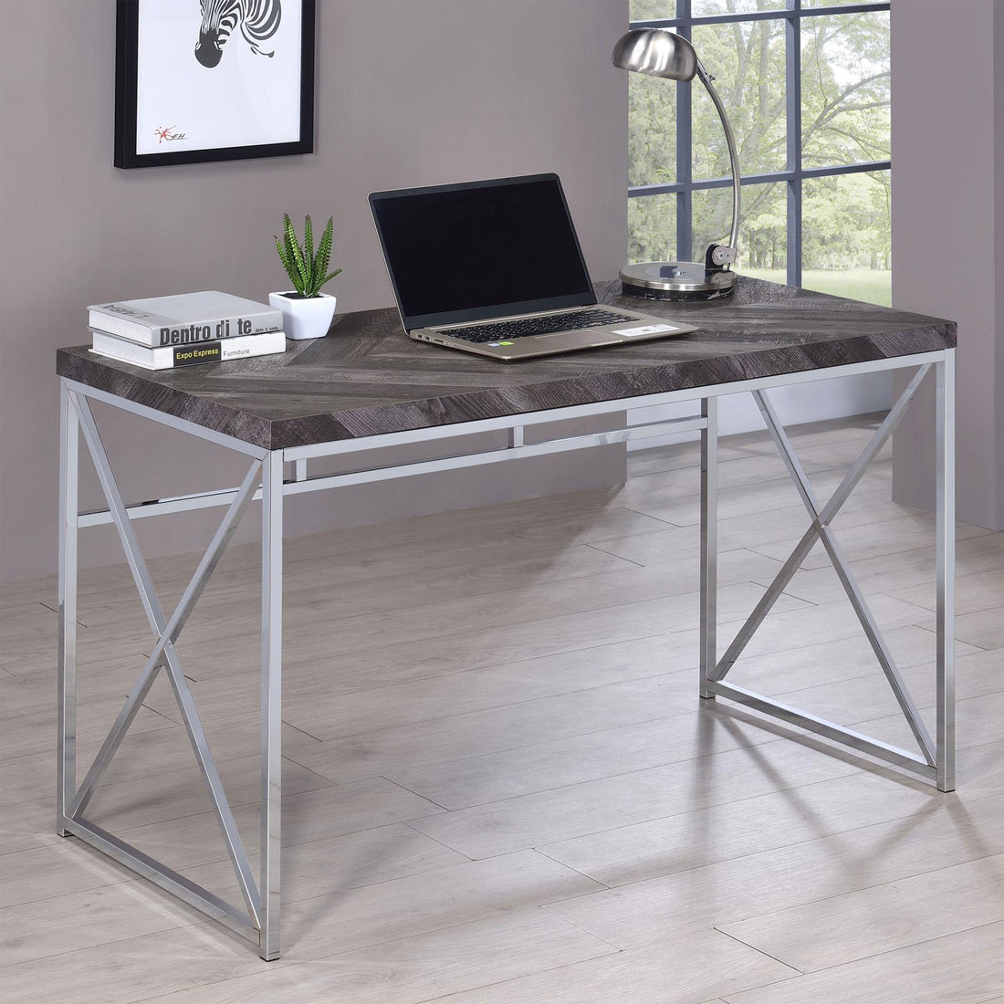 Grimma Rustic Gray Herringbone Writing Desk - 802611 - Bien Home Furniture &amp; Electronics