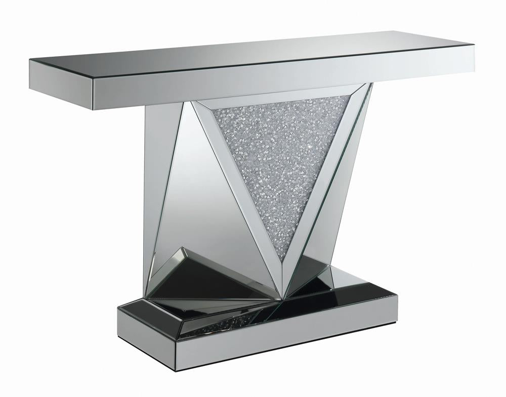 Gunilla Rectangular Sofa Table with Triangle Detailing Silver/Clear Mirror - 722509 - Bien Home Furniture &amp; Electronics