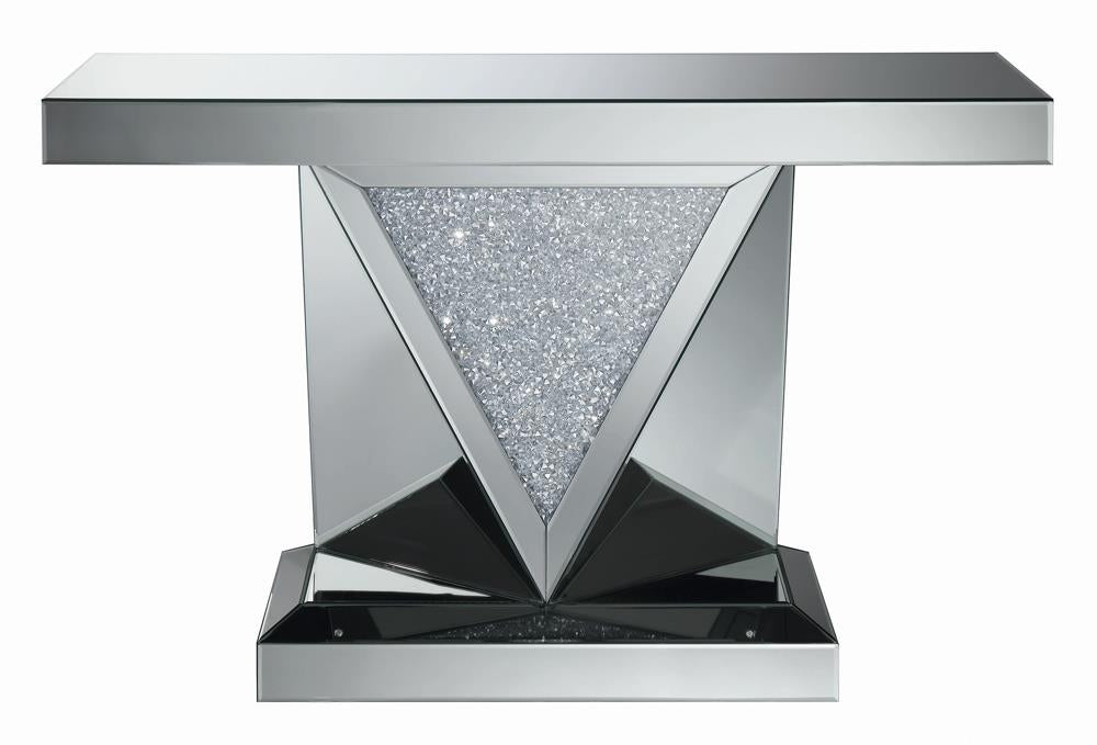 Gunilla Rectangular Sofa Table with Triangle Detailing Silver/Clear Mirror - 722509 - Bien Home Furniture & Electronics