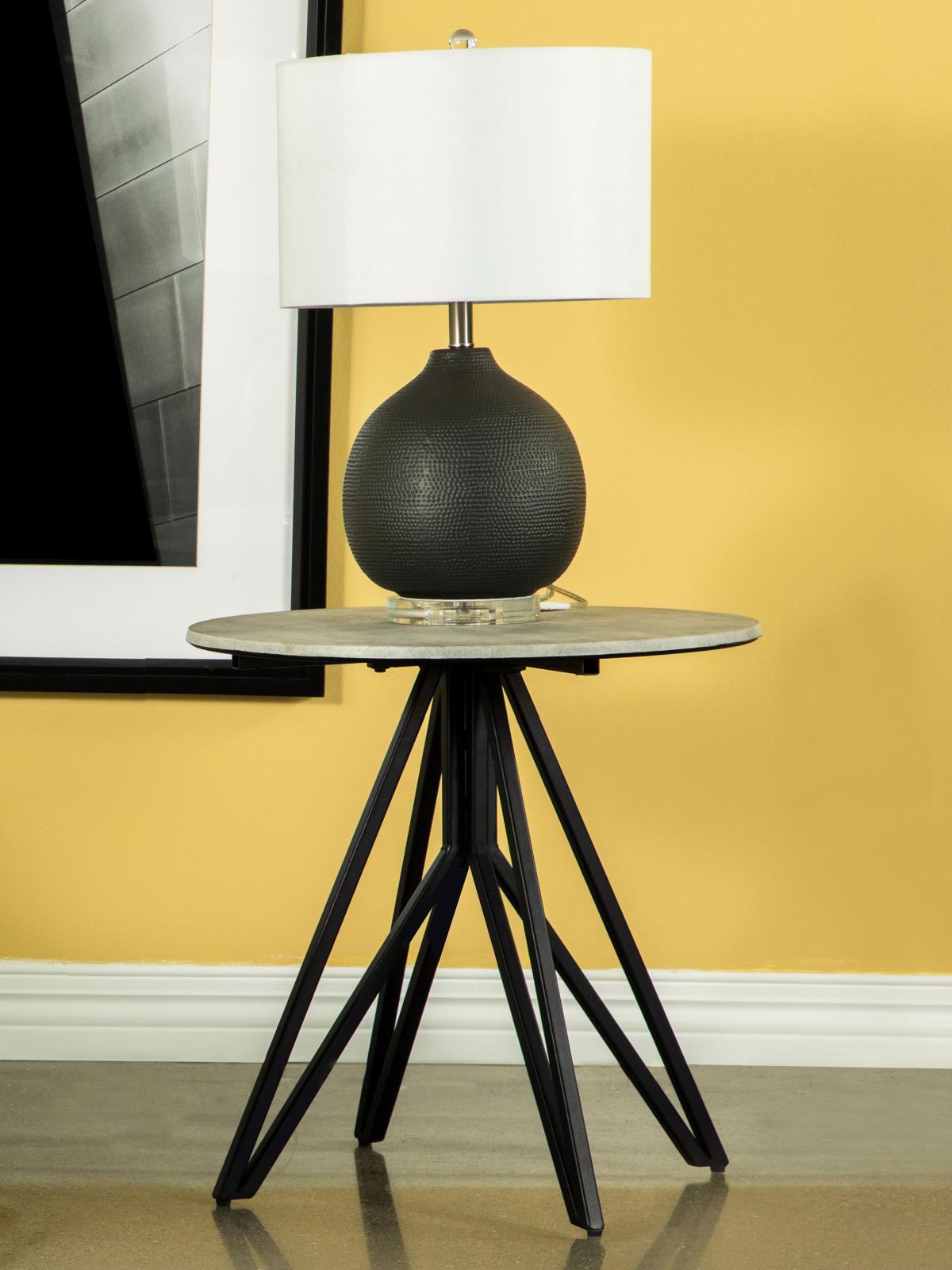 Hadi Round End Table with Hairpin Legs Cement/Gunmetal - 736177 - Bien Home Furniture & Electronics