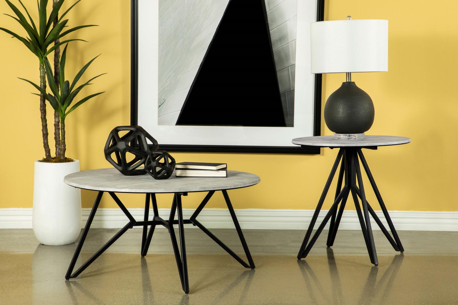 Hadi Round End Table with Hairpin Legs Cement/Gunmetal - 736177 - Bien Home Furniture & Electronics