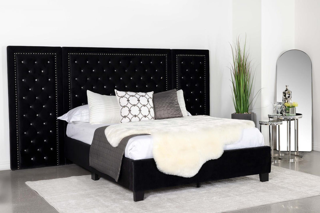 Hailey Upholstered Platform Queen Bed with Wall Panel Black - 315925Q-SP - Bien Home Furniture &amp; Electronics