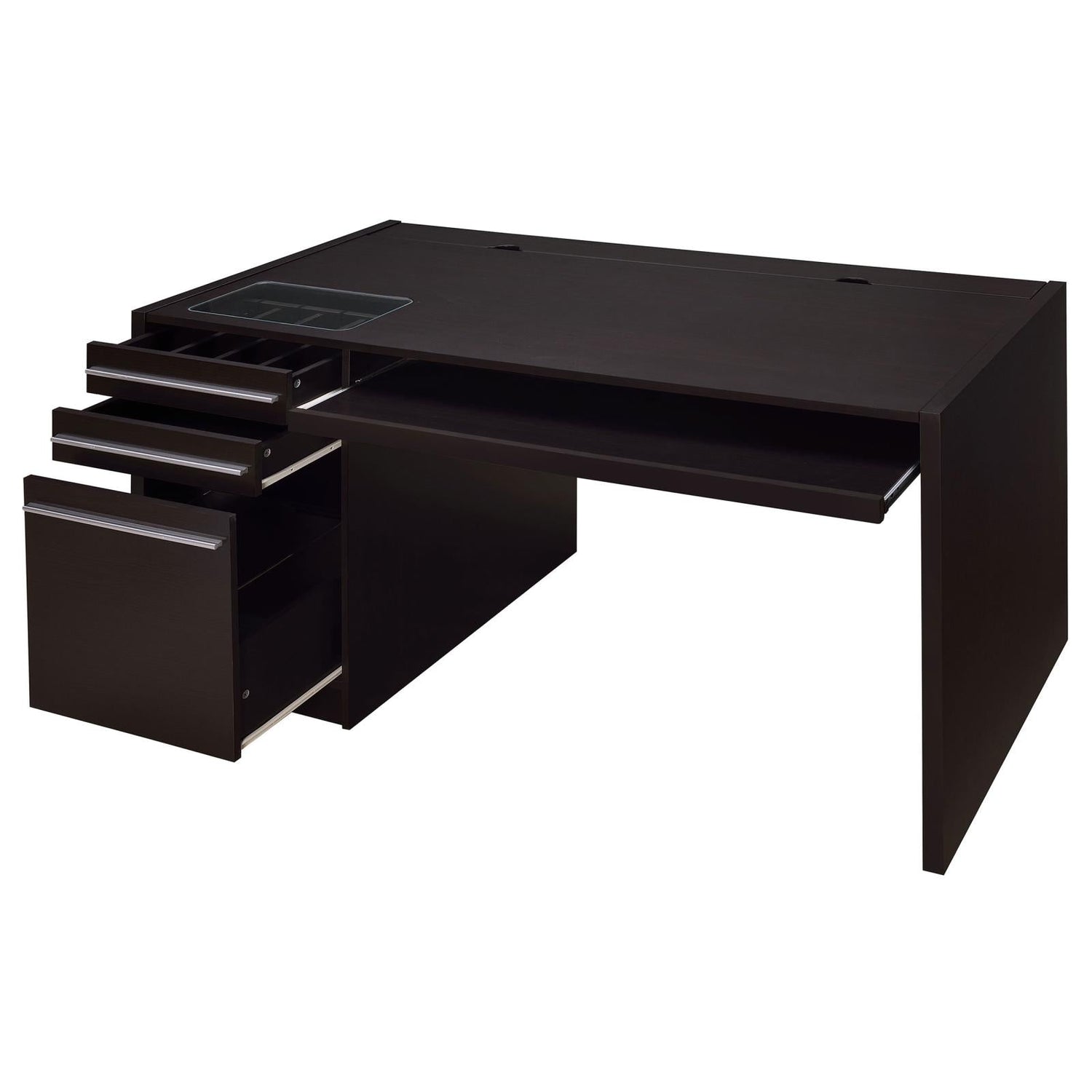 Halston Cappuccino 3-Drawer Connect-it Office Desk - 800982 - Bien Home Furniture &amp; Electronics