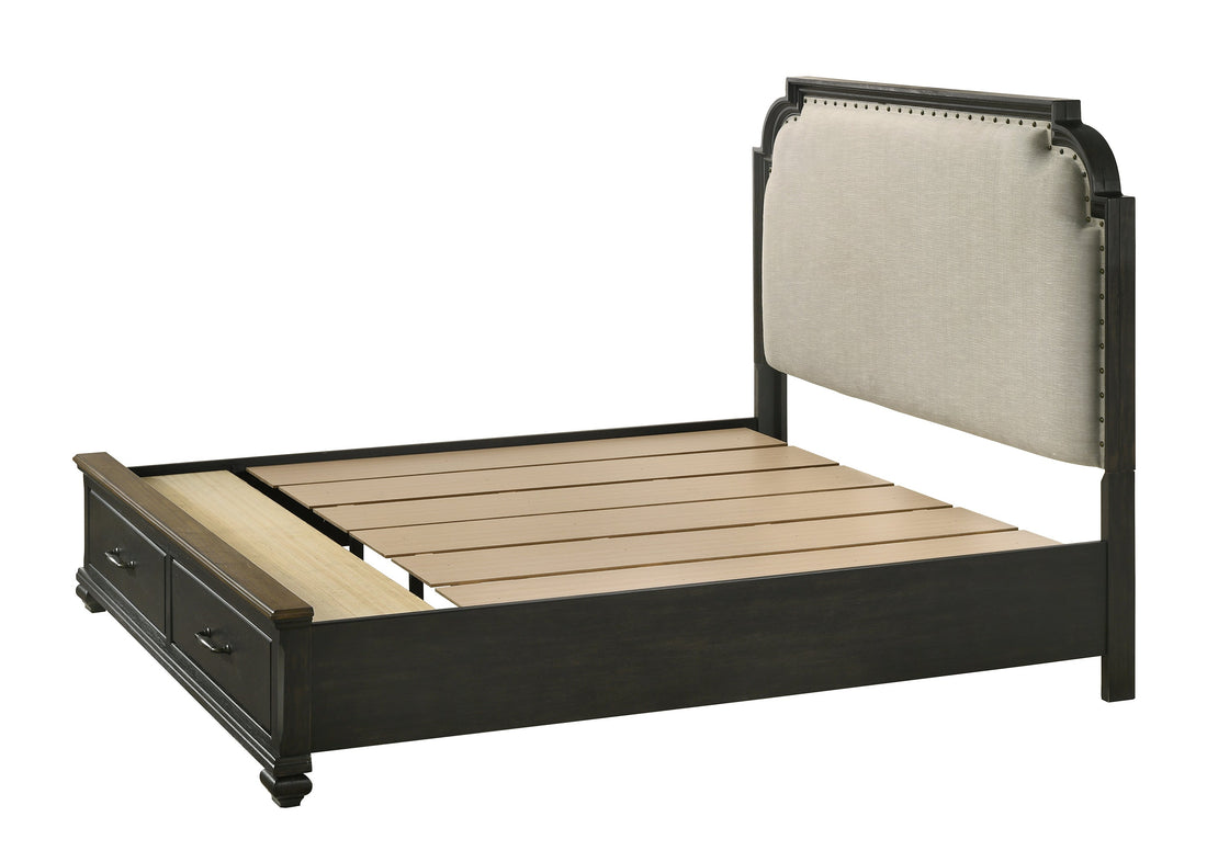 Hamilton Brownish Gray Queen Upholstered Storage Platform Bed - SET | B6560-Q-HB | B6560-Q-FBD | B6560-KQ-RAIL | - Bien Home Furniture &amp; Electronics