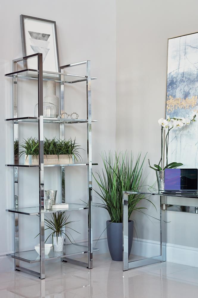 Hartford Chrome Glass Shelf Bookcase - 805538 - Bien Home Furniture & Electronics