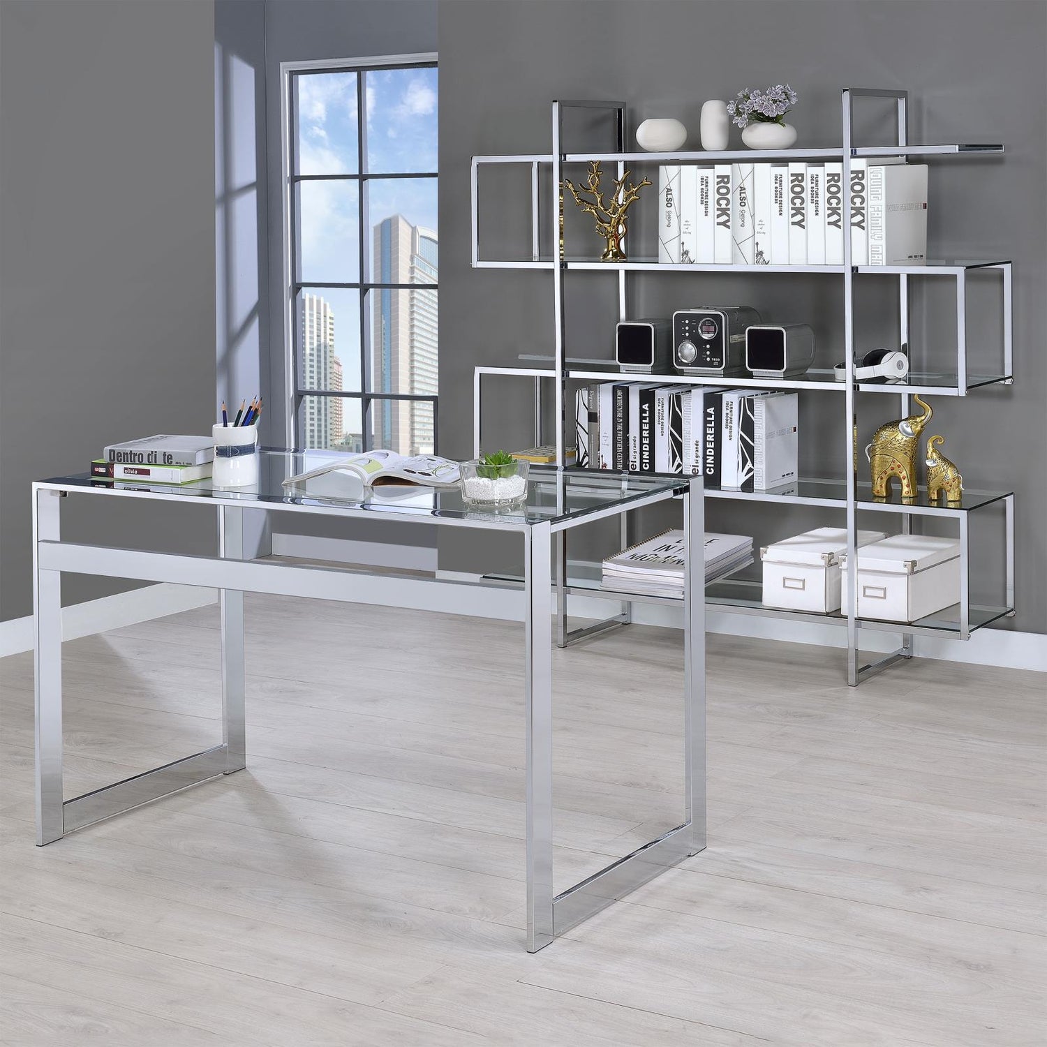 Hartford Chrome Glass Top Writing Desk - 800746 - Bien Home Furniture & Electronics