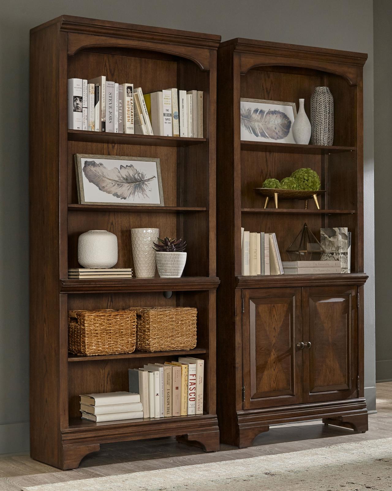 Hartshill Burnished Oak Bookcase with Cabinet - 881286 - Bien Home Furniture &amp; Electronics