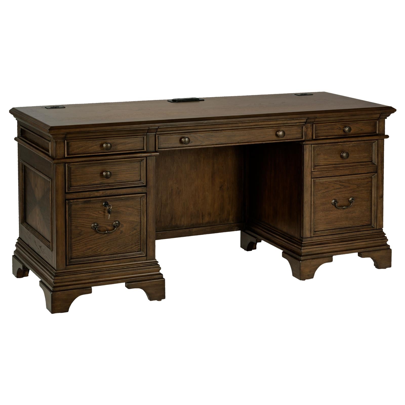 Hartshill Burnished Oak Credenza with Power Outlet - 881282 - Bien Home Furniture &amp; Electronics