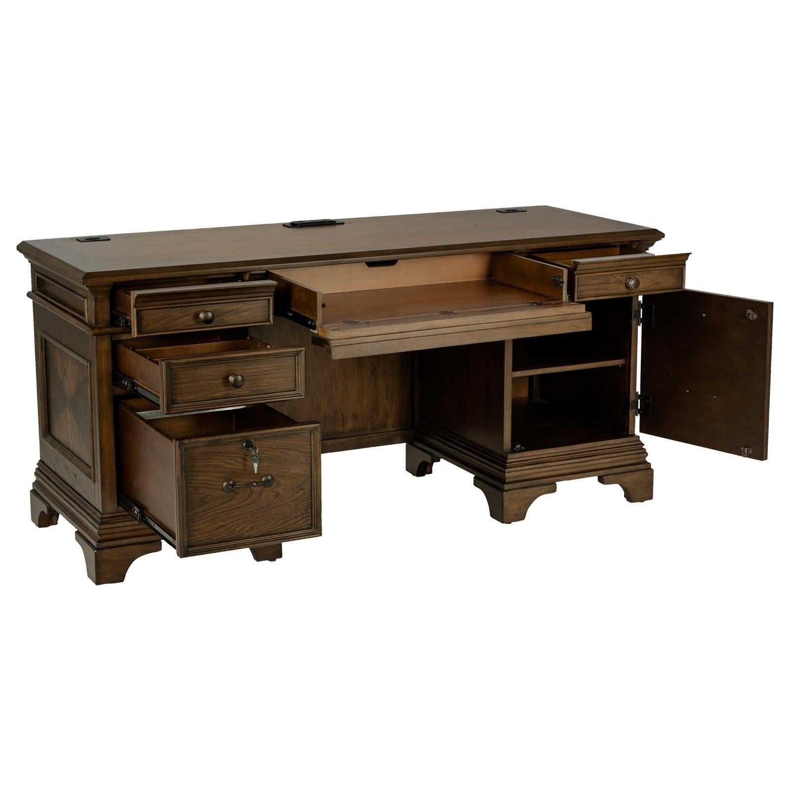 Hartshill Burnished Oak Credenza with Power Outlet - 881282 - Bien Home Furniture &amp; Electronics