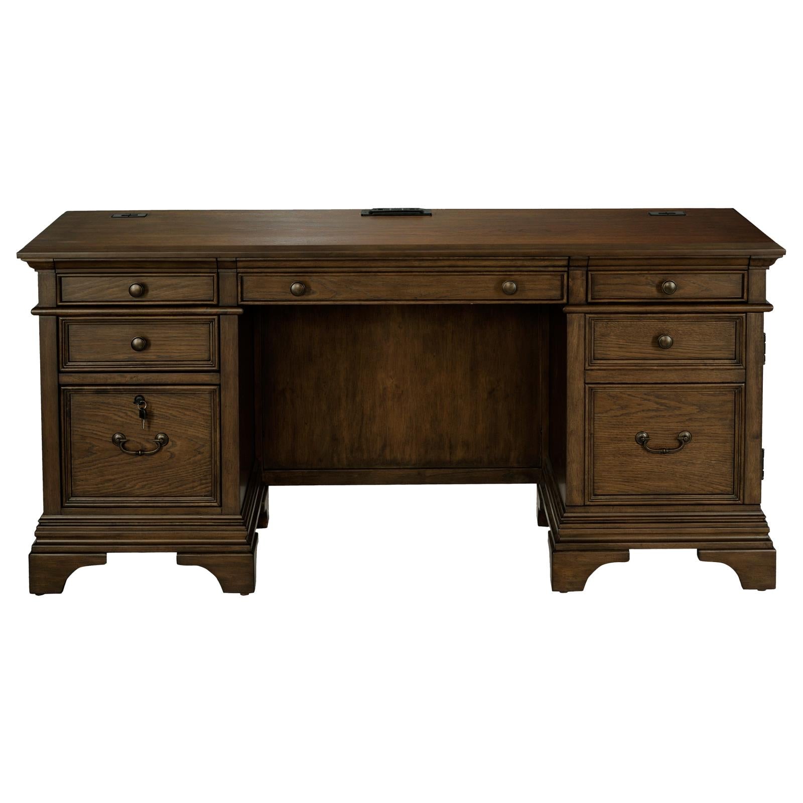 Hartshill Burnished Oak Credenza with Power Outlet - 881282 - Bien Home Furniture &amp; Electronics