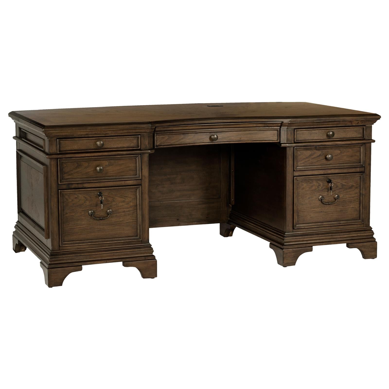 Hartshill Burnished Oak Executive Desk with File Cabinets - 881281 - Bien Home Furniture &amp; Electronics