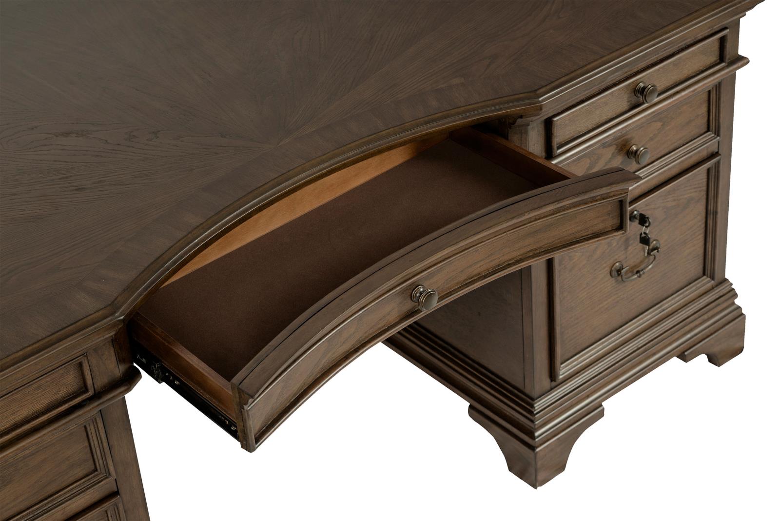 Hartshill Burnished Oak Executive Desk with File Cabinets - 881281 - Bien Home Furniture &amp; Electronics