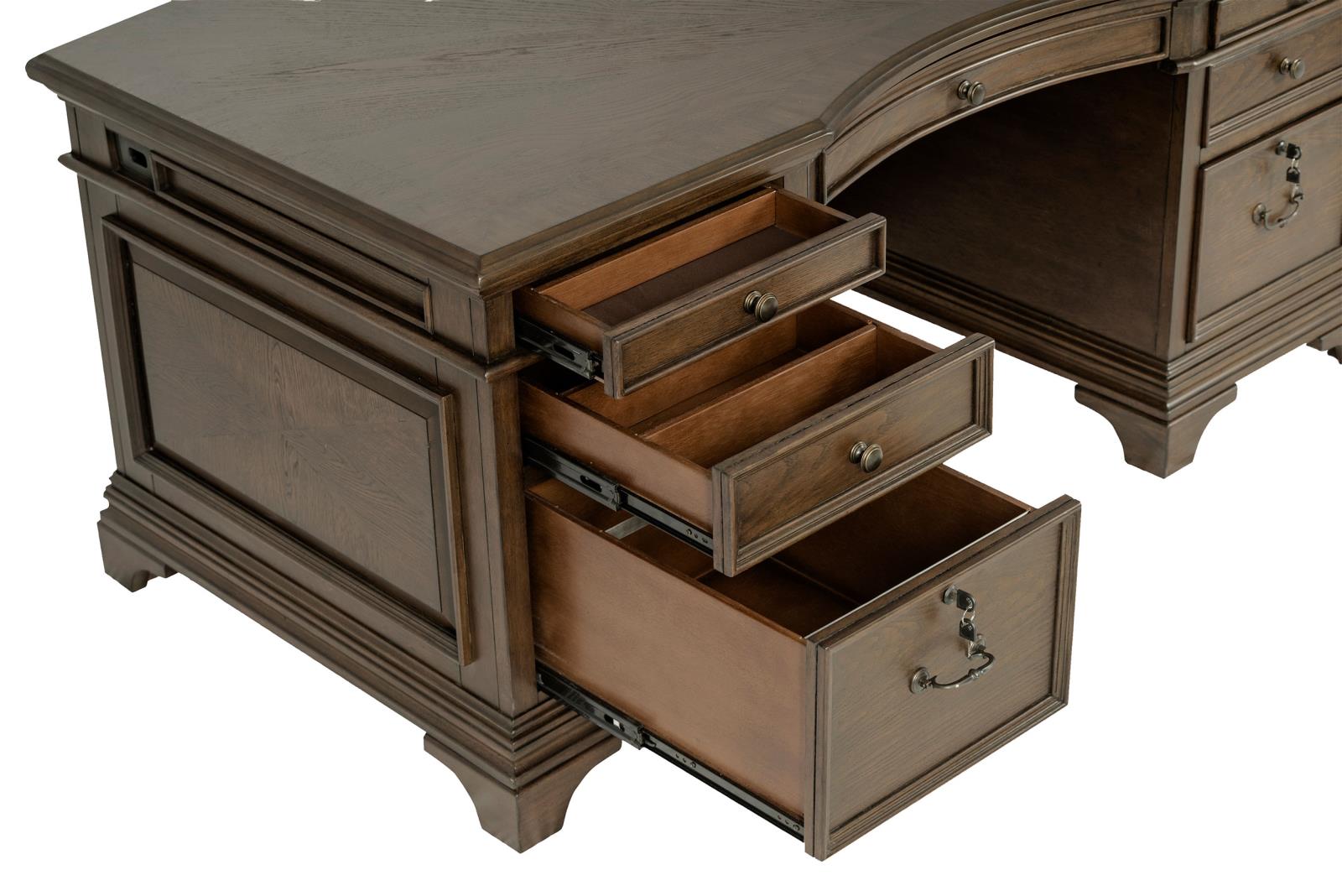 Hartshill Burnished Oak Executive Desk with File Cabinets - 881281 - Bien Home Furniture &amp; Electronics