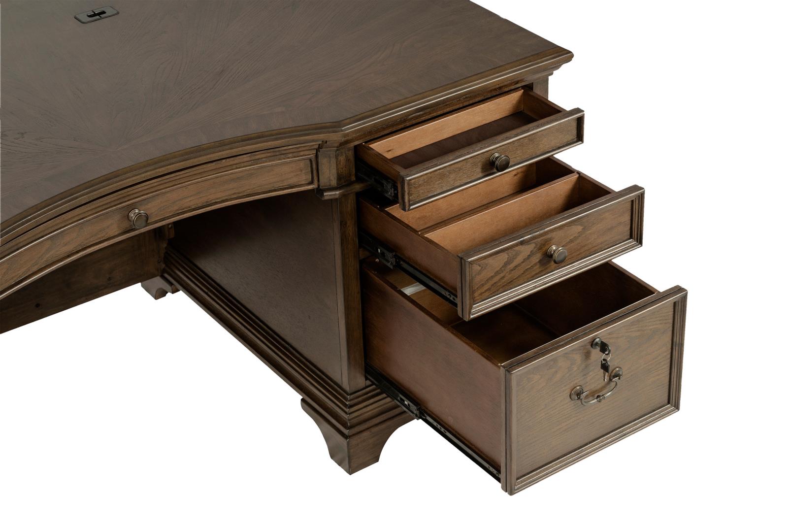 Hartshill Burnished Oak Executive Desk with File Cabinets - 881281 - Bien Home Furniture &amp; Electronics