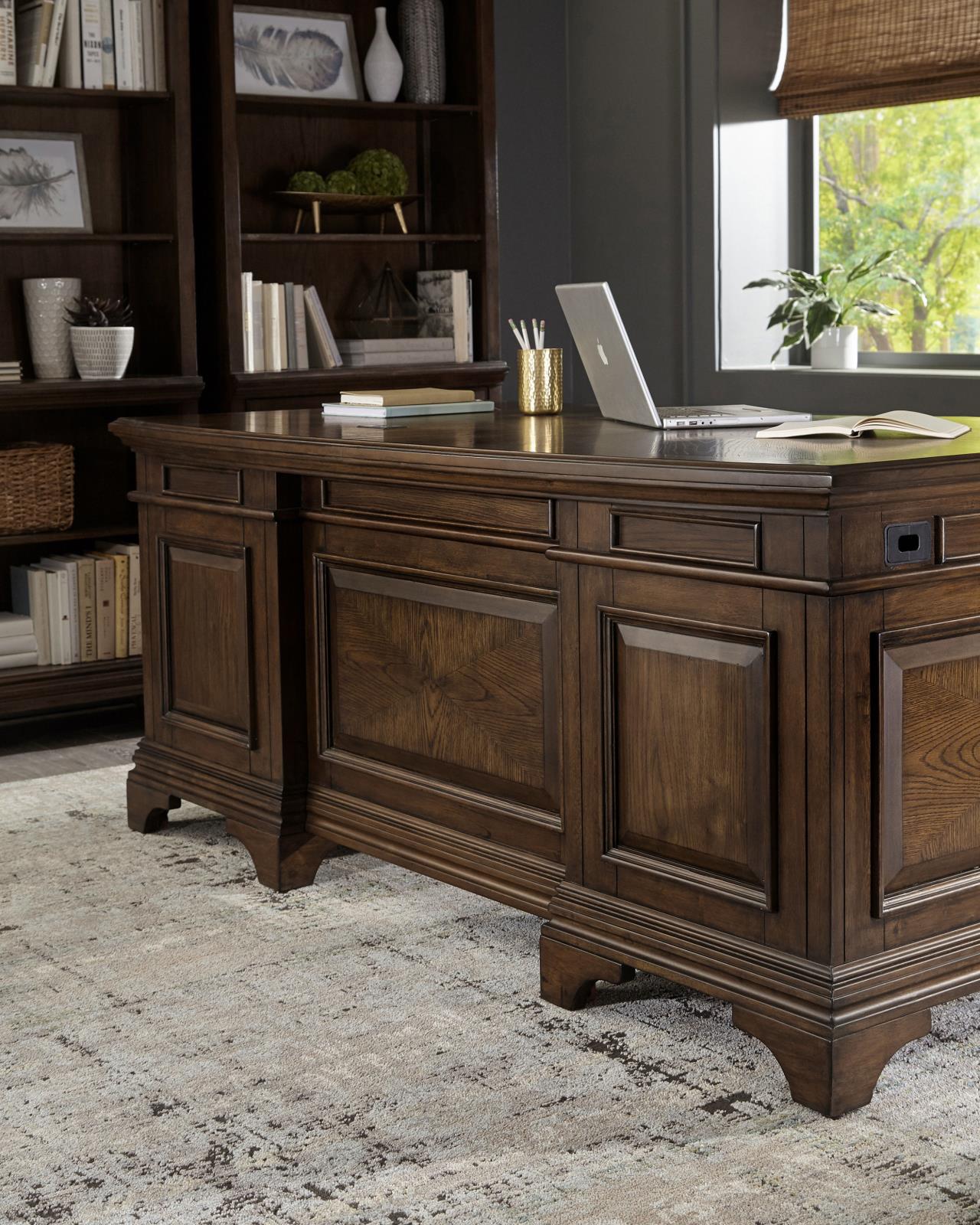 Hartshill Burnished Oak Executive Desk with File Cabinets - 881281 - Bien Home Furniture & Electronics