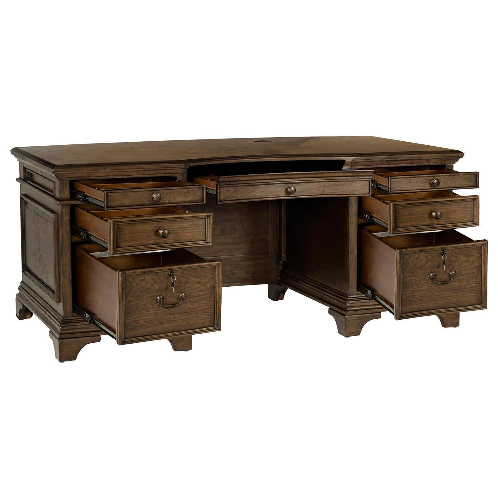 Hartshill Burnished Oak Executive Desk with File Cabinets - 881281 - Bien Home Furniture &amp; Electronics