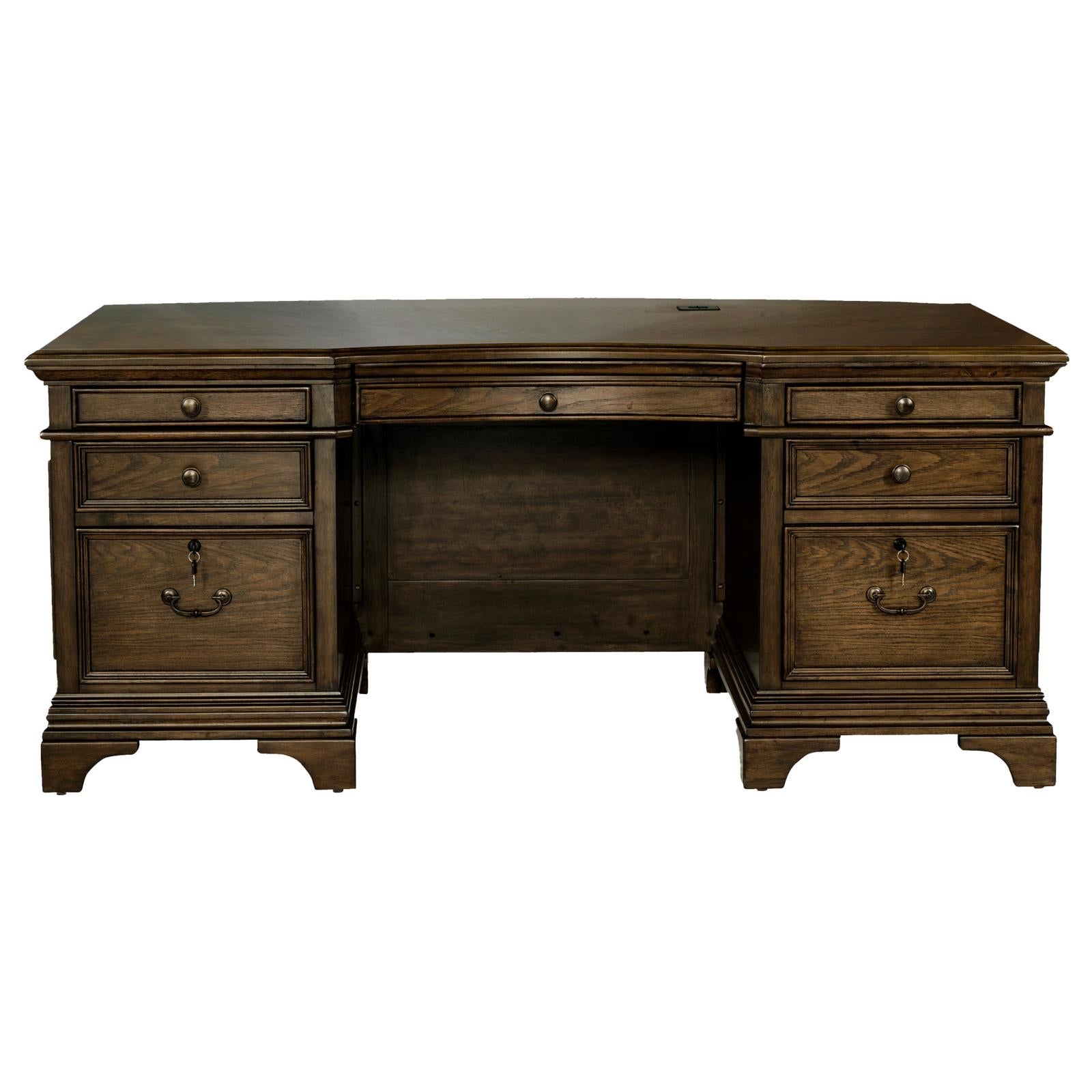 Hartshill Burnished Oak Executive Desk with File Cabinets - 881281 - Bien Home Furniture &amp; Electronics