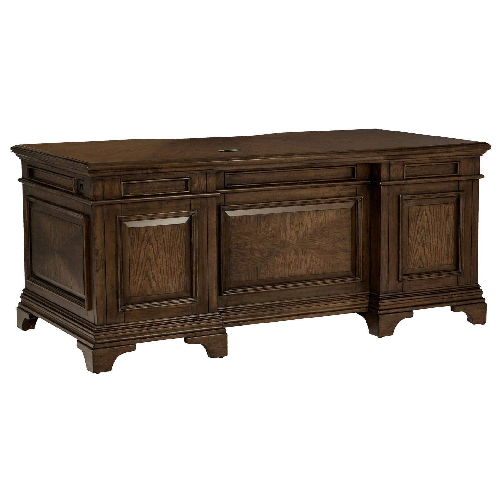 Hartshill Burnished Oak Executive Desk with File Cabinets - 881281 - Bien Home Furniture &amp; Electronics