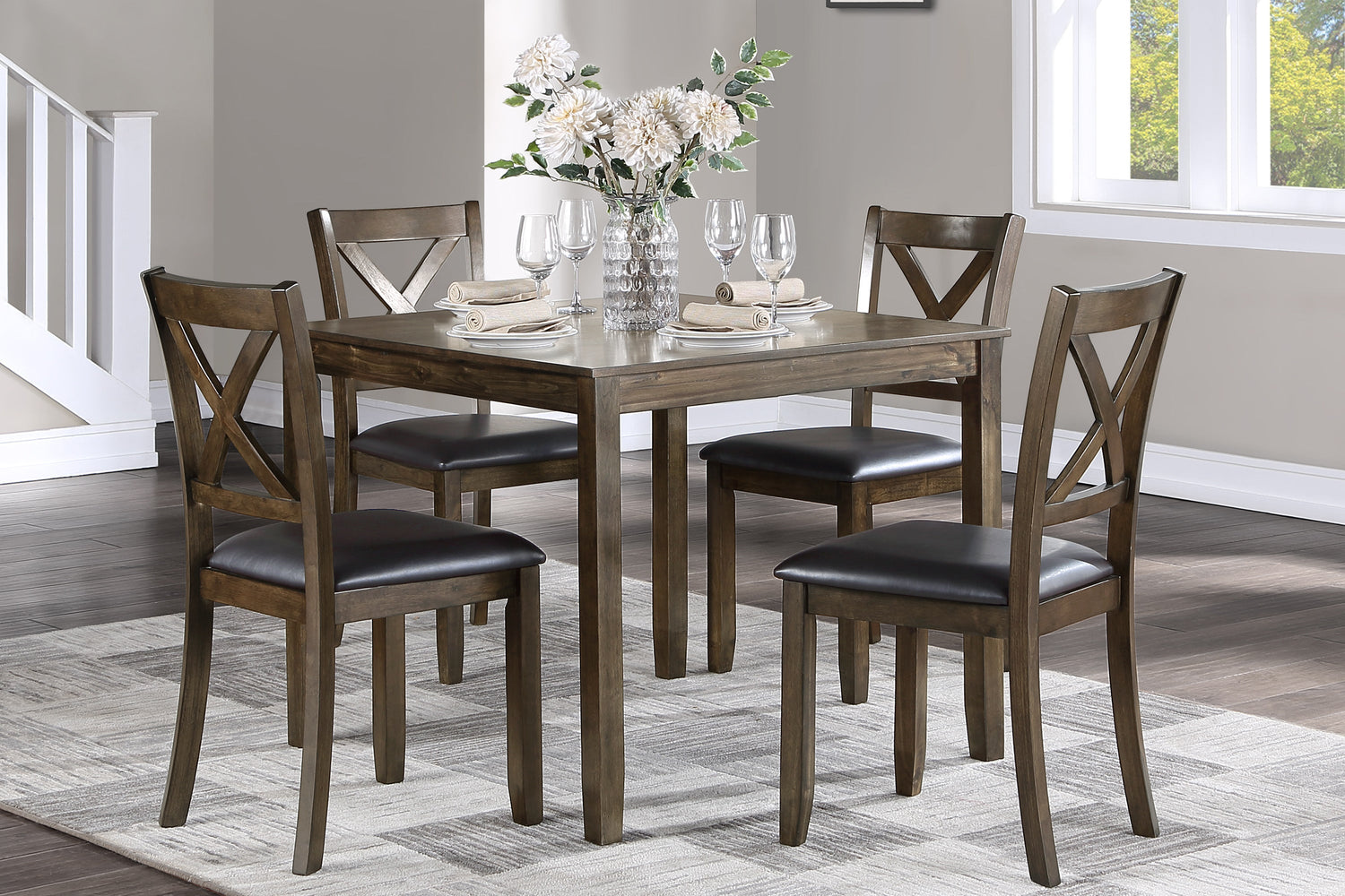 Hazel Charcoal Brown 5-Piece Dining Set - 5838CH-5P - Bien Home Furniture & Electronics