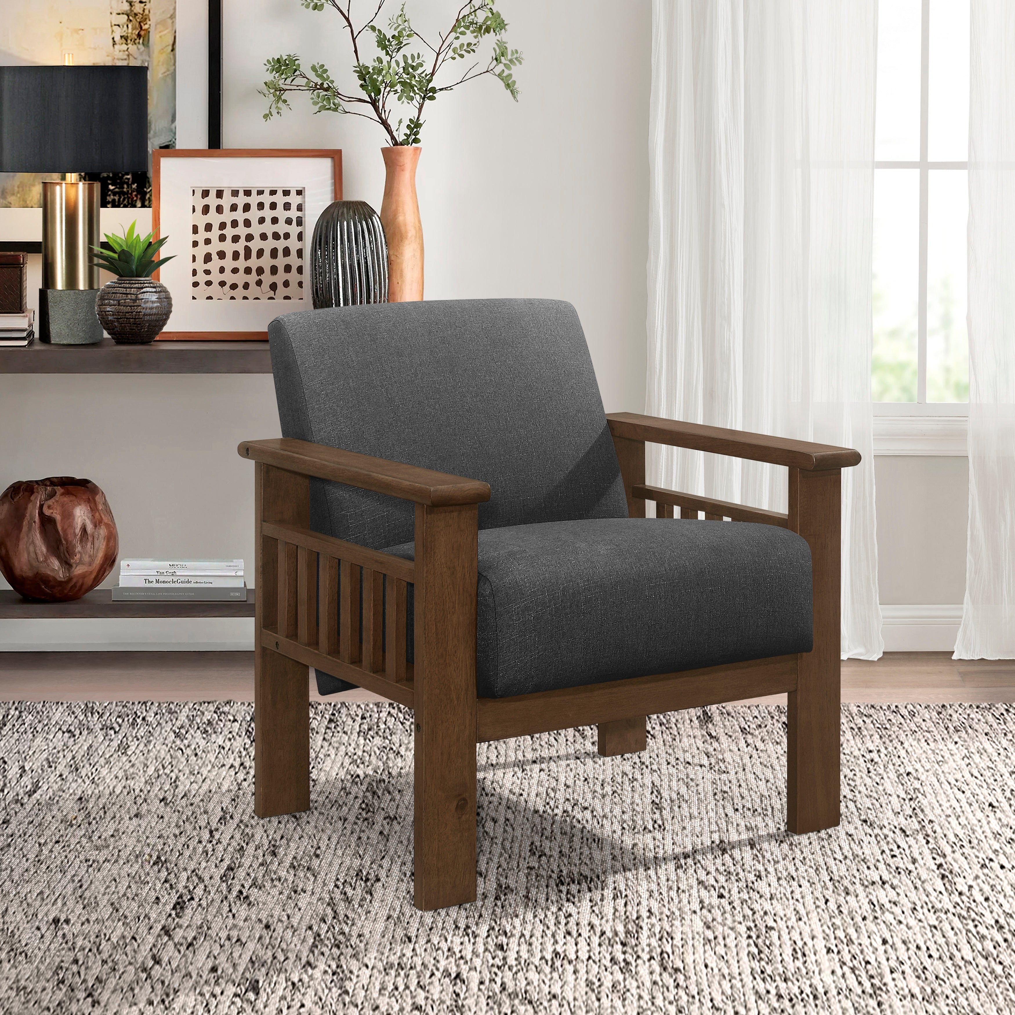 Helena Dark Gray Accent Chair with Storage Arms - 1048DG-1 - Bien Home Furniture &amp; Electronics