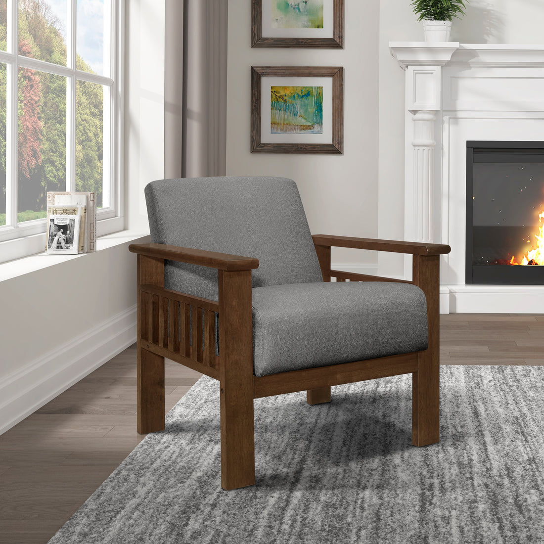 Helena Gray Accent Chair with Storage Arms - 1048GY-1 - Bien Home Furniture &amp; Electronics