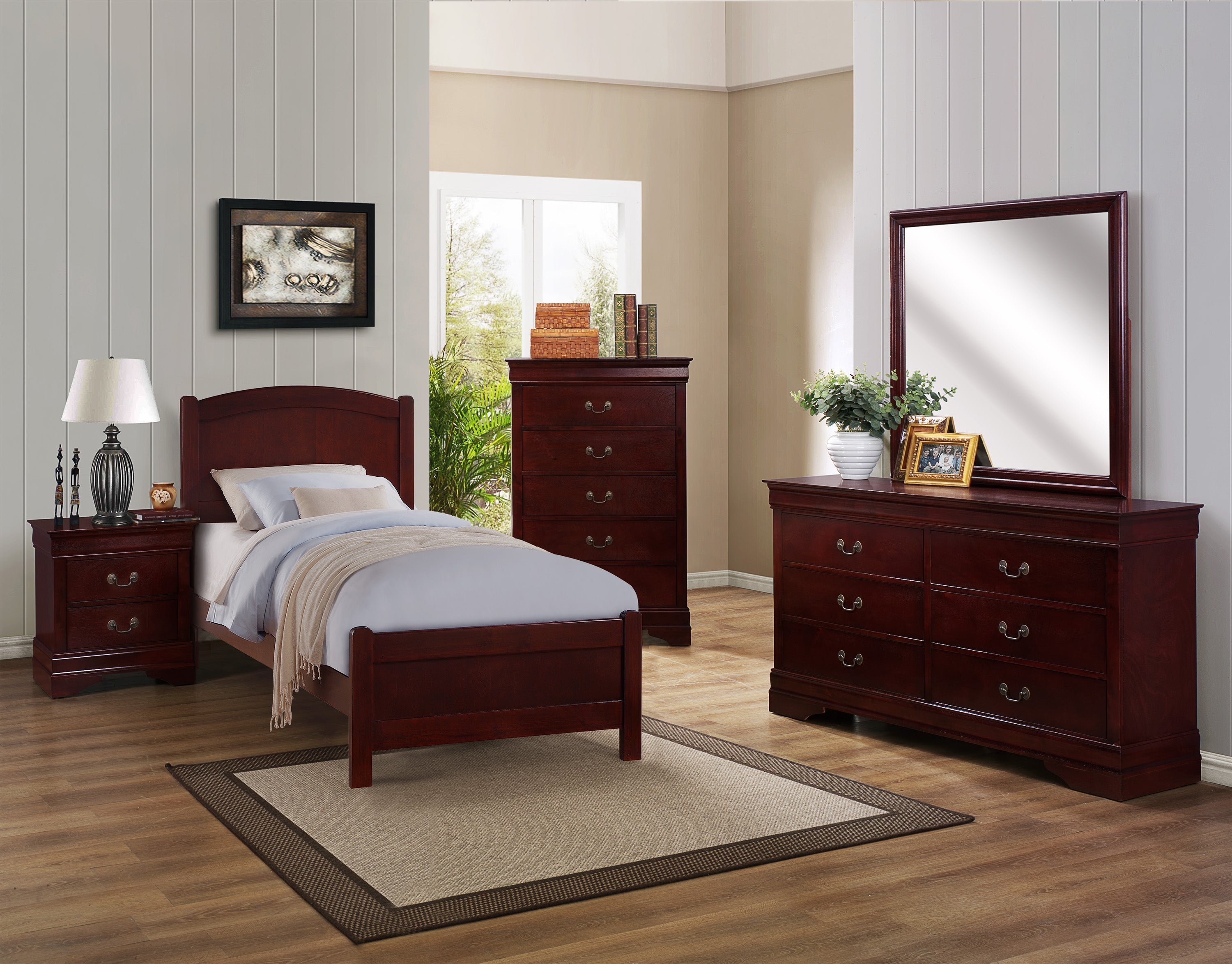 Helene Cherry Panel Youth Bedroom Set - SET | 5006-T-HBFB-CH | 5006-T-RAIL-CH | B3850-2 | B3850-4 - Bien Home Furniture & Electronics