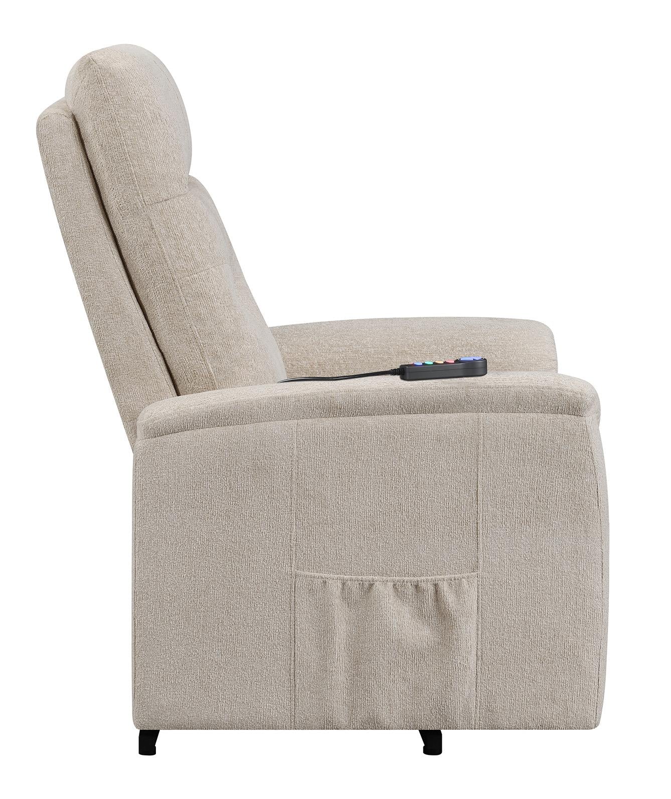 Henrietta Power Lift Recliner with Storage Pocket Beige - 609405P - Bien Home Furniture & Electronics
