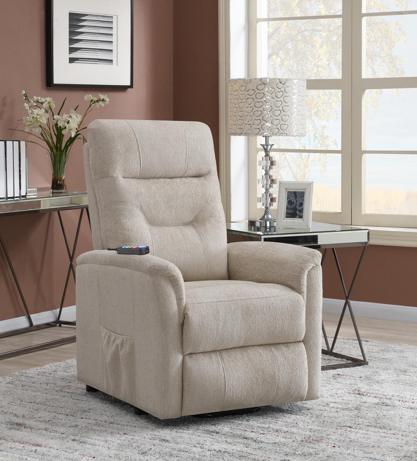 Henrietta Power Lift Recliner with Storage Pocket Beige - 609405P - Bien Home Furniture & Electronics