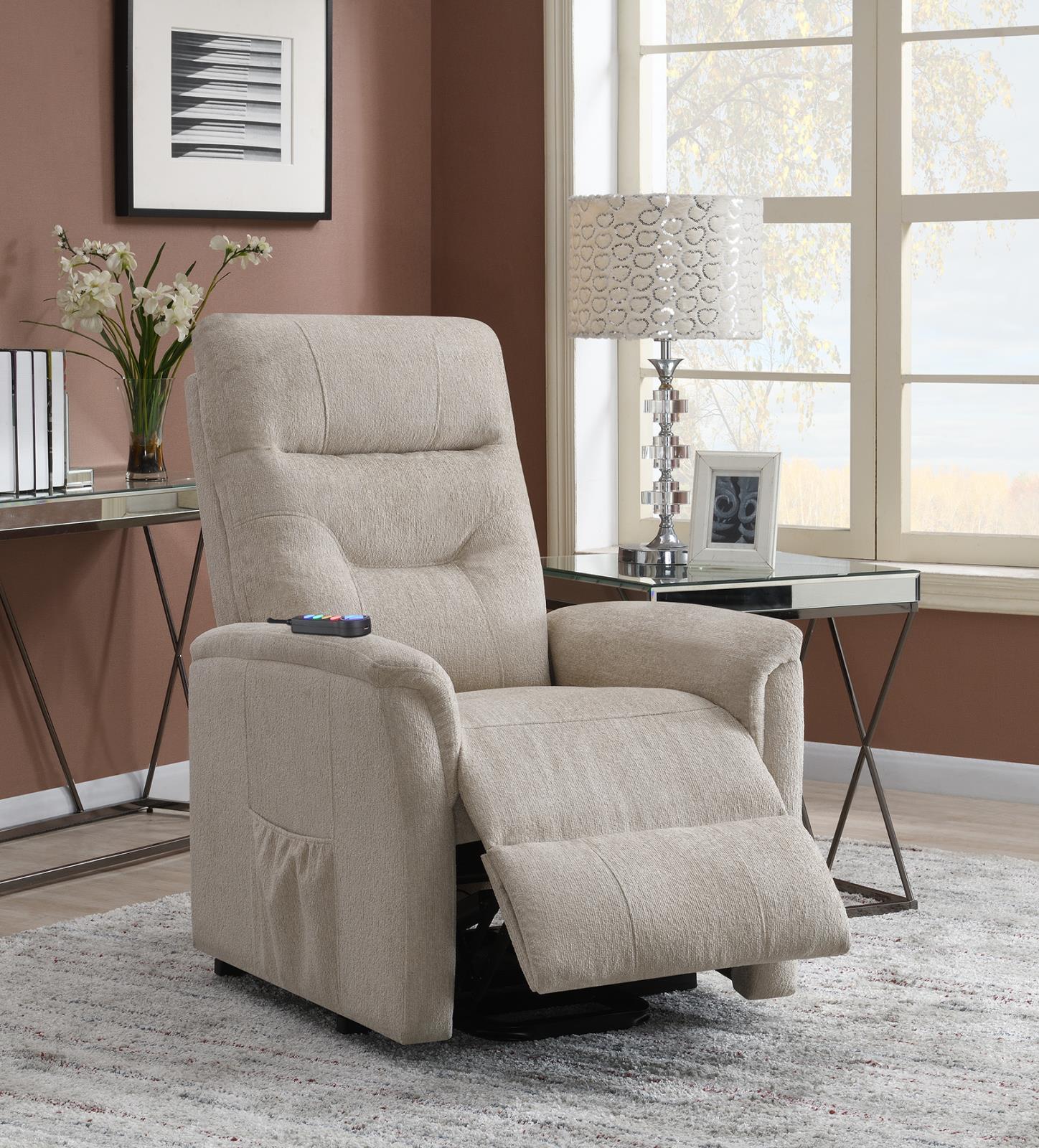 Henrietta Power Lift Recliner with Storage Pocket Beige - 609405P - Bien Home Furniture & Electronics